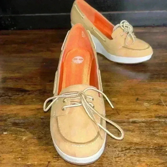 Timberland Women Leather Skipher Mule Like New 3”Wedge With‎ Classic Logo Sz 8 - Picture 3 of 12
